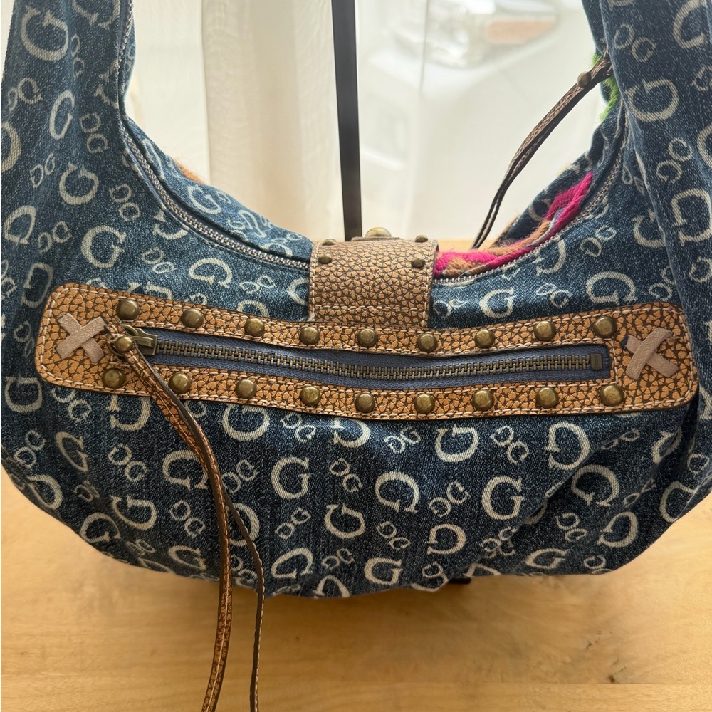 GUESS Denim Hobo Bag with Colorful Embroidery - Picture 4 of 5